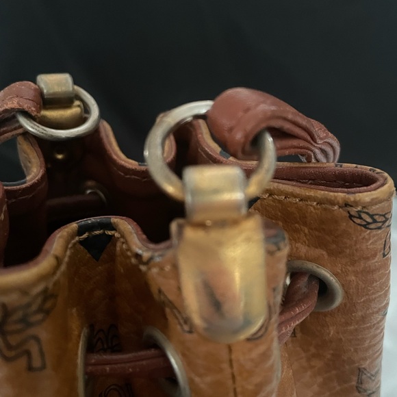 Cognac Mini MCM draw string bucket bag - Picture 6 of 11